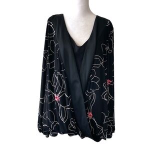 Alfani 3X blouse long sleeves black white pink floral
